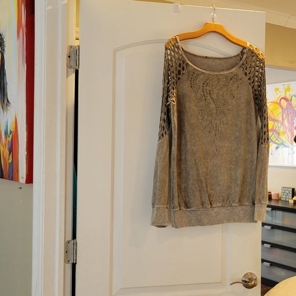 COPY - Gray Studded and Rhinestone Limited Edition Shirt - Picture 3 of 3